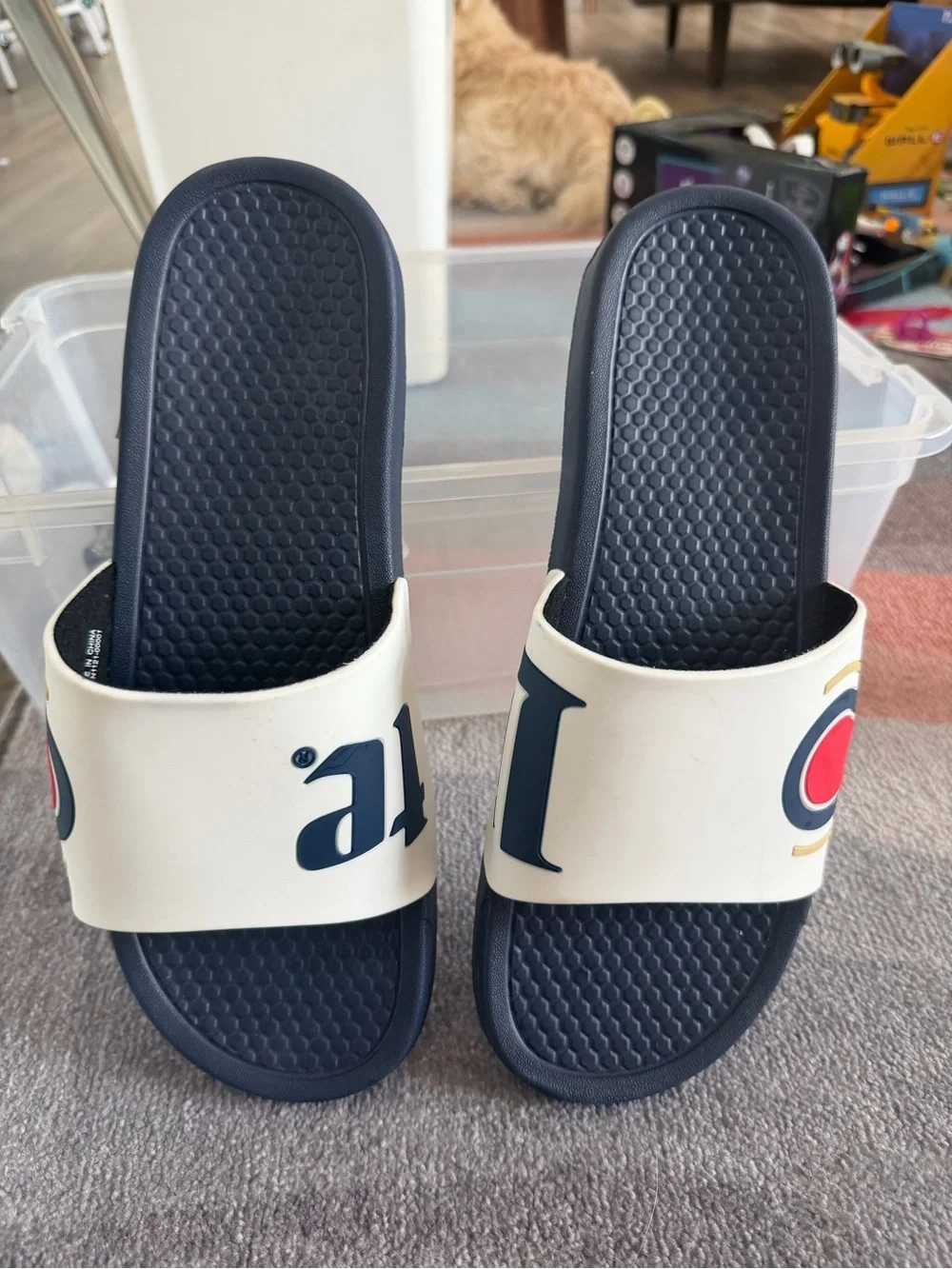 Men’s Miller Lite Logo Strap Navy Slide Sandals Soft Underside